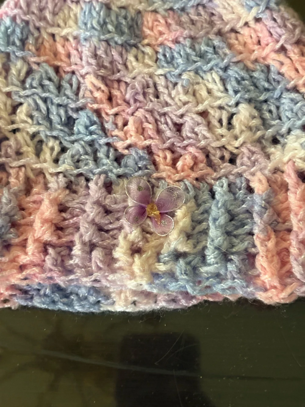 Handmade Pastel Crochet Baby Beanie - Pink, Blue, Cream